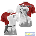 Disc Golf Polo Shirt Custom Name White And Red Disc Golf Basket Personalized Disc Golf Shirts