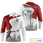 Disc Golf Polo Shirt Custom Name White And Red Disc Golf Basket Personalized Disc Golf Shirts