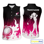 Pink Sleeveless Golf Shirts Custom Name With Pink Flame Golf Ball Shirt Personalized