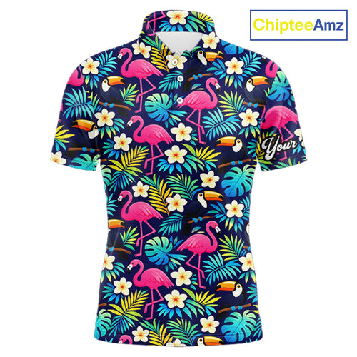 Golf Polo Shirt Flamingo Floral Pattern, Colorful Tropical Leaves Custom Team Golf Shirt