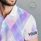 Violet And Blue Square Pattern Golf Polo Shirt Custom Name Golf Tops