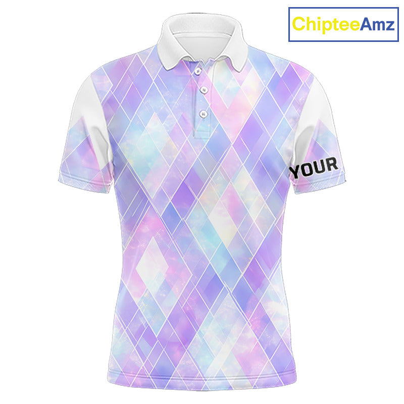 Violet And Blue Square Pattern Golf Polo Shirt Custom Name Golf Tops