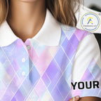 Violet And Blue Square Pattern Golf Polo Shirt Custom Name Golf Tops