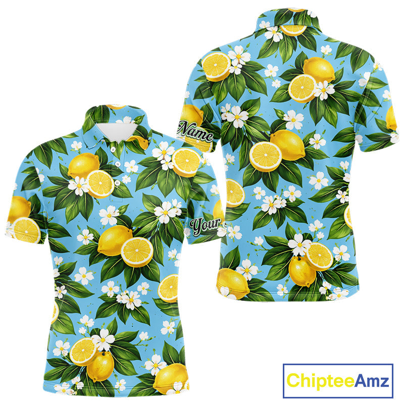 Funny Golf Polo Shirts Custom Blue Lemon Tree Pattern Golf Top, Golf Gifts