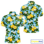 Funny Golf Polo Shirts Custom Blue Lemon Tree Pattern Golf Top, Golf Gifts