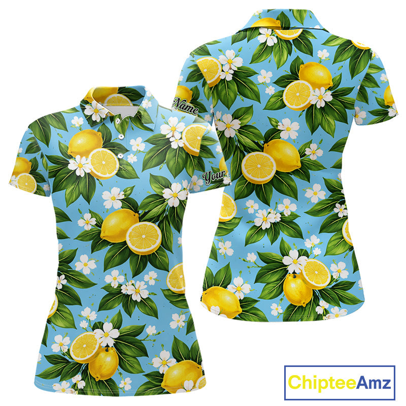 Funny Golf Polo Shirts Custom Blue Lemon Tree Pattern Golf Top, Golf Gifts