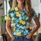 Funny Golf Polo Shirts Custom Blue Lemon Tree Pattern Golf Top, Golf Gifts