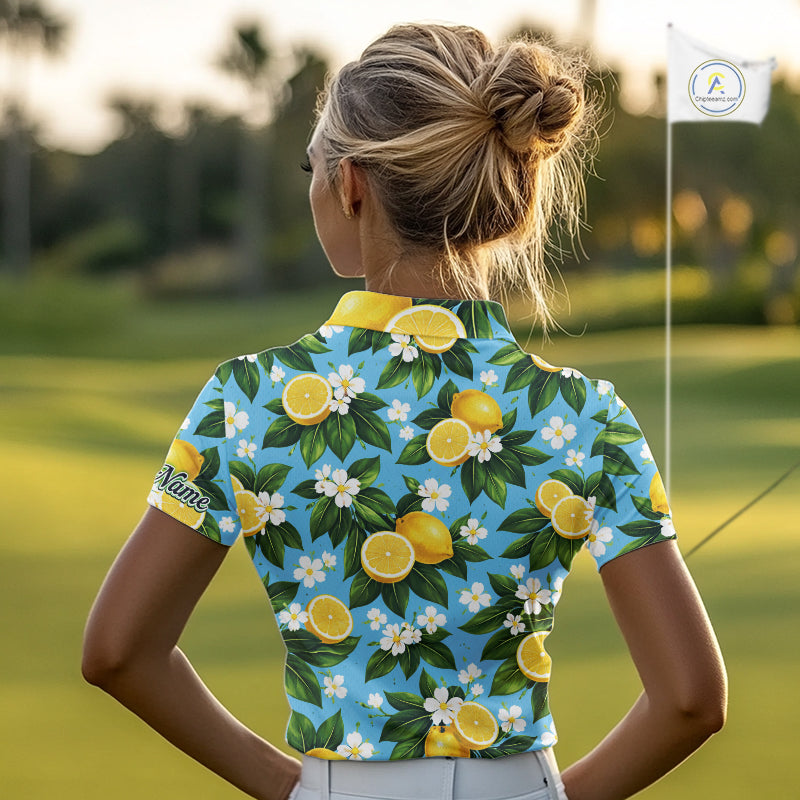 Funny Golf Polo Shirts Custom Blue Lemon Tree Pattern Golf Top, Golf Gifts