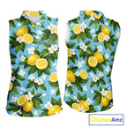 Funny Sleeveless Golf Polo Shirt Custom Blue Lemon Tree Pattern Golf Top, Golf Gifts