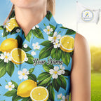 Funny Sleeveless Golf Polo Shirt Custom Blue Lemon Tree Pattern Golf Top, Golf Gifts