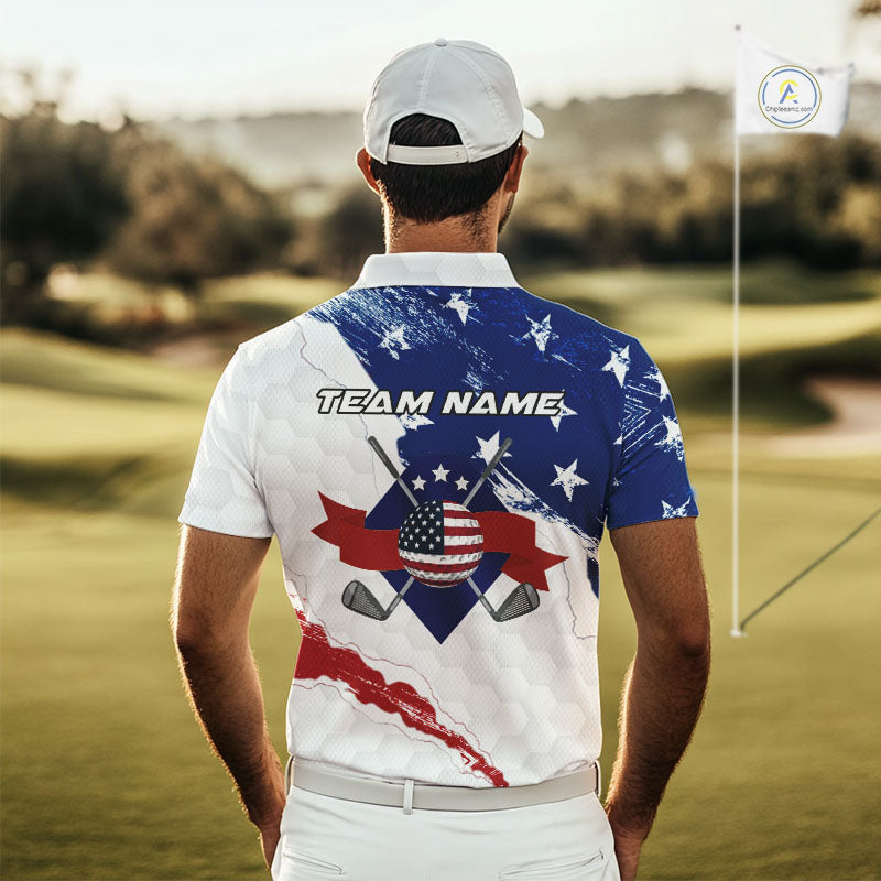 American Flag Golf Polo Shirts Custom Patriotic Team Golf Shirts Golf Gifts