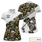 Funny Golf Polo Shirt Custom Green Tropical Pattern Golf Ball Personalized Skull Golf Shirts