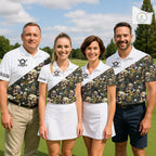 Funny Golf Polo Shirts Custom Green Tropical Leaf Pattern Personalized Skull Golf Shirts