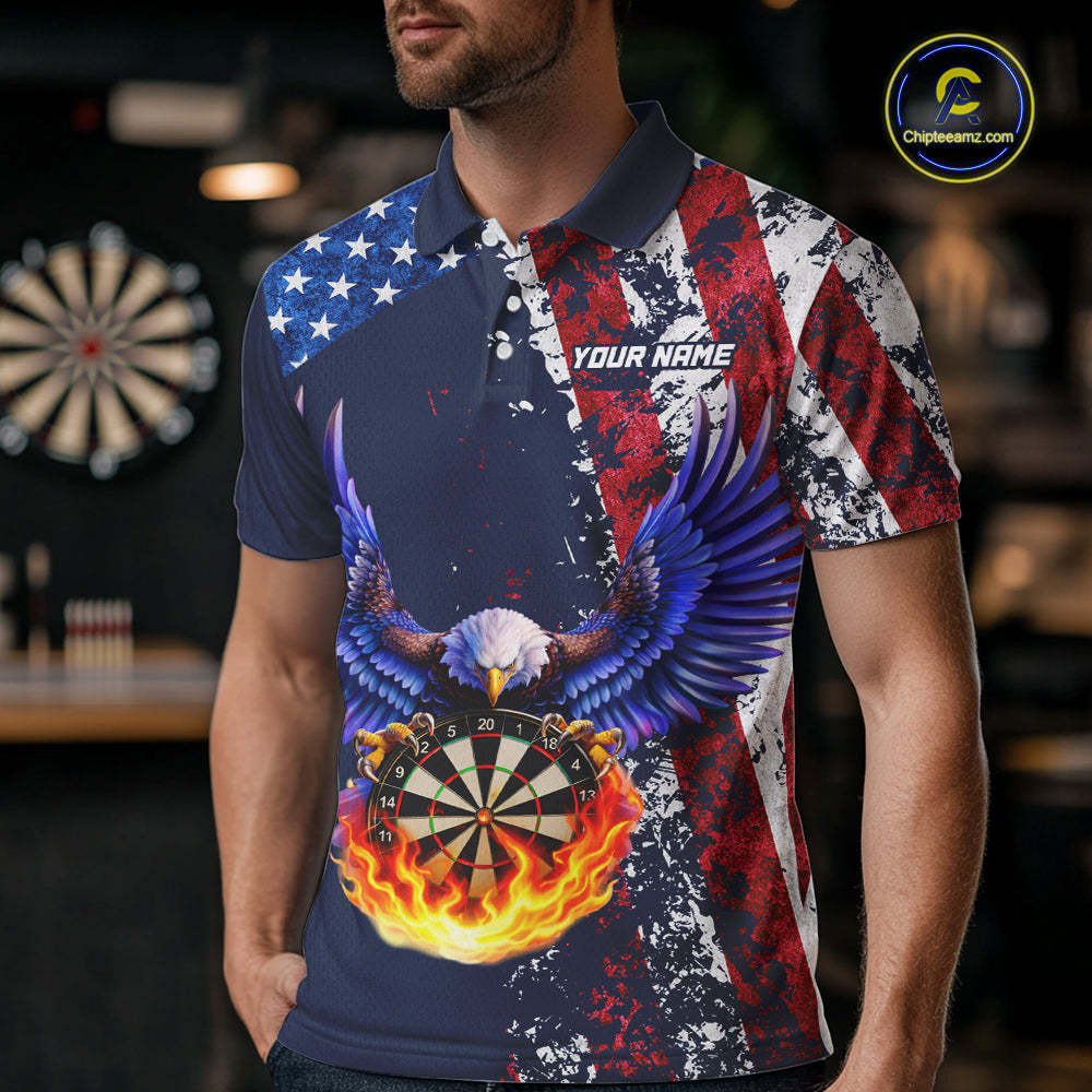 Custom US Flag Eagle Flame Darts Shirt Darts Team Jerseys Dartboard Shirt
