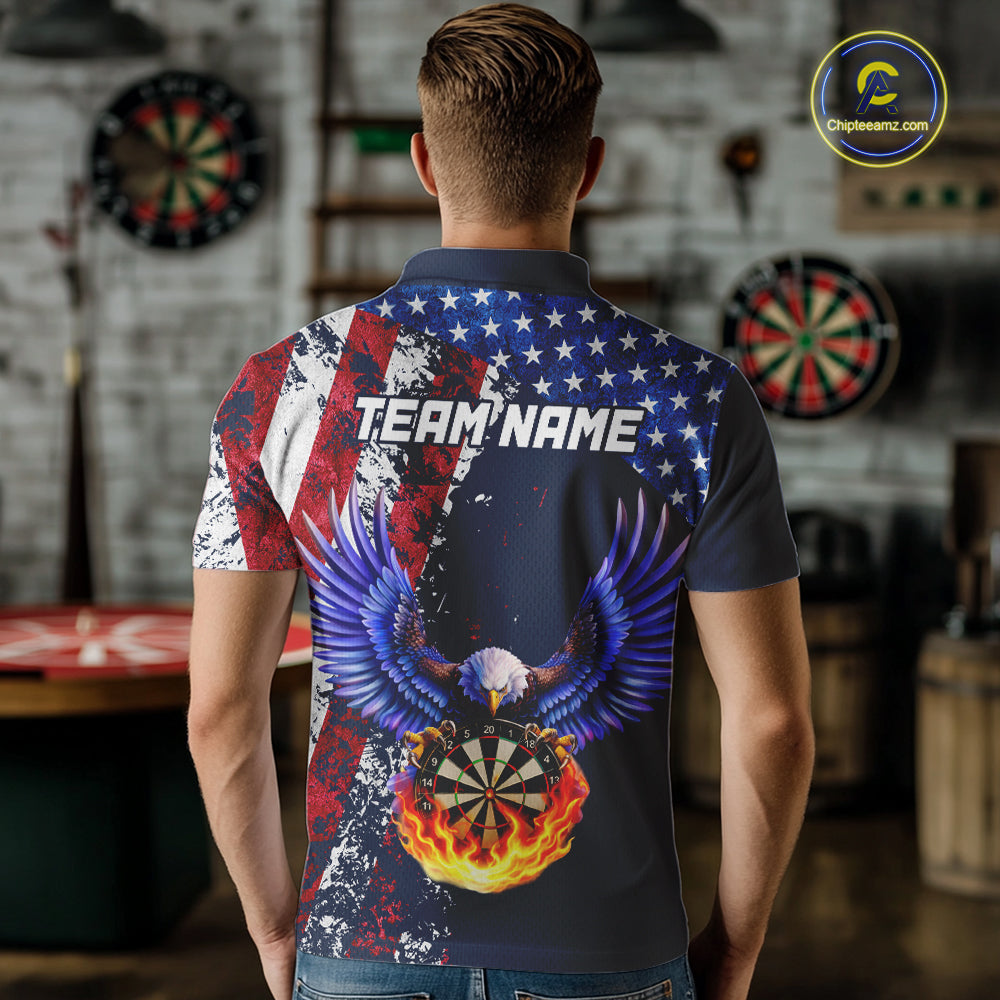 Custom US Flag Eagle Flame Darts Shirt Darts Team Jerseys Dartboard Shirt