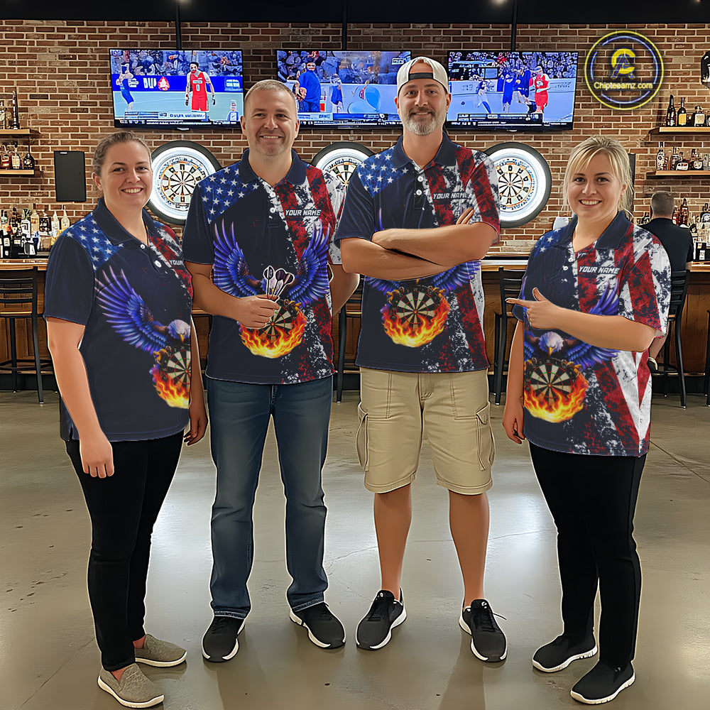 Custom US Flag Eagle Flame Darts Shirt Darts Team Jerseys Dartboard Shirt