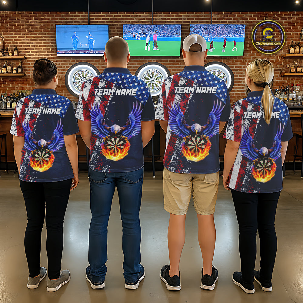 Custom US Flag Eagle Flame Darts Shirt Darts Team Jerseys Dartboard Shirt