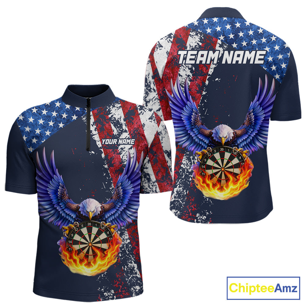 Custom US Flag Eagle Flame Darts Shirt Darts Team Jerseys Dartboard Shirt