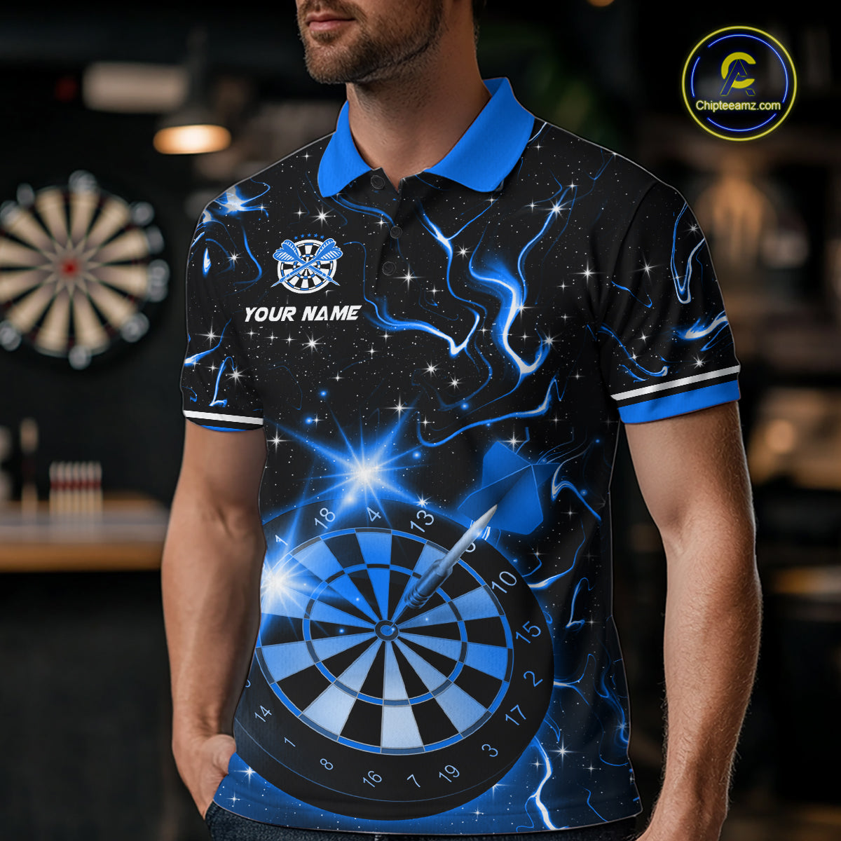 Custom Blue Galaxy Dragon Darts Shirt Darts Team Jerseys Dartboard Shirt