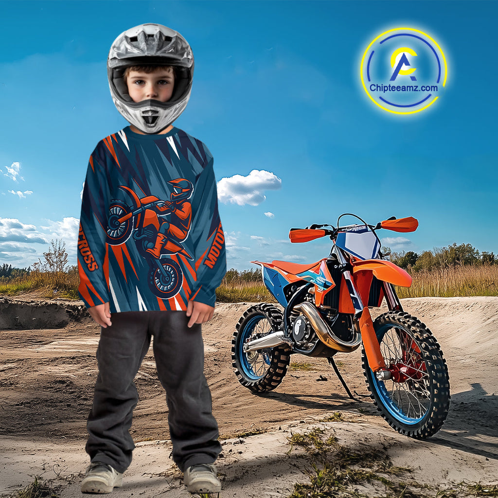 Orange and Blue Motocross Jersey Dirt Bike Motorcycle Racing Shirt