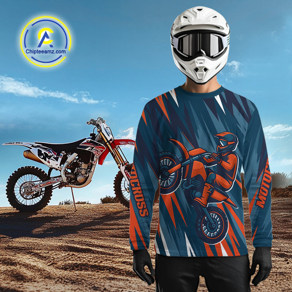 Orange and Blue Motocross Jersey Dirt Bike Motorcycle Racing Shirt