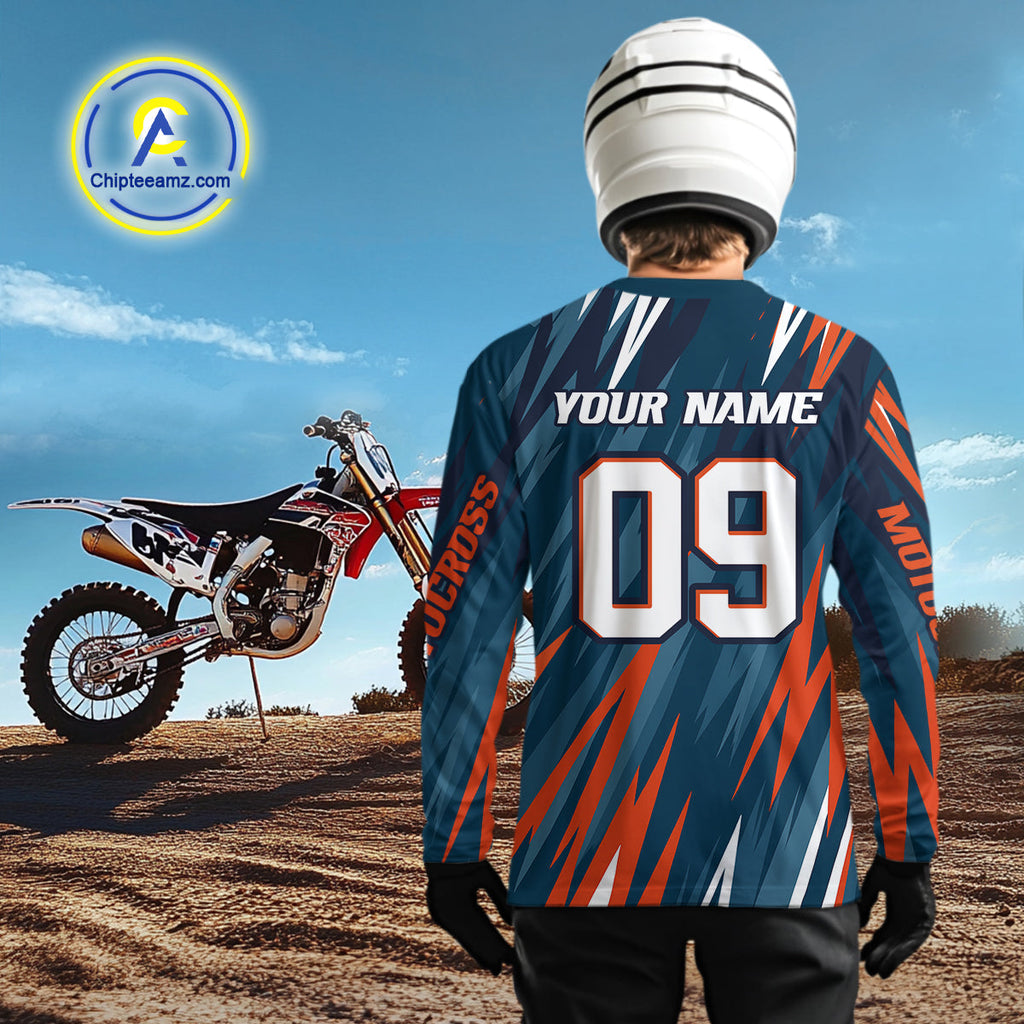 Orange and Blue Motocross Jersey Dirt Bike Motorcycle Racing Shirt