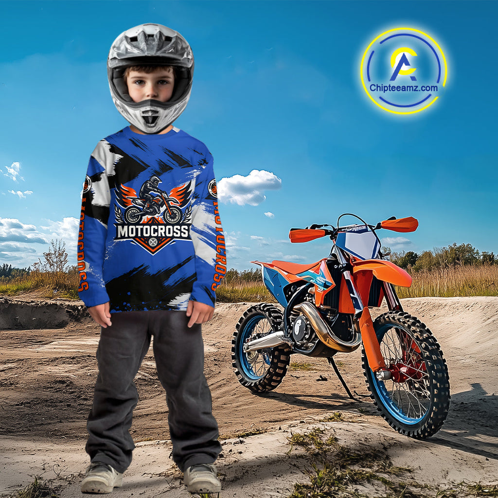 Blue Motocross Jersey Custom Dirt Bike Shirts Off road Riding Shirt