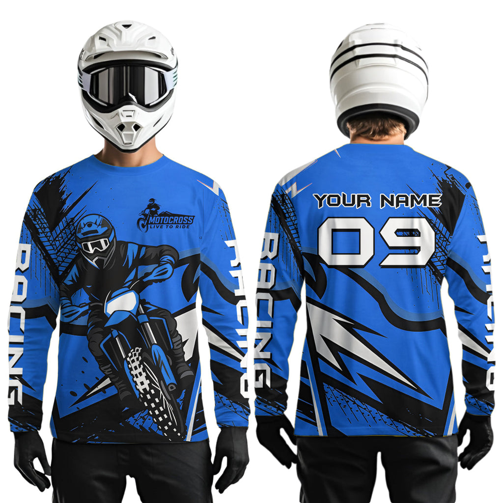 Blue Custom Motocross Jersey Dirt Bike Shirts Off road Riding Shirt