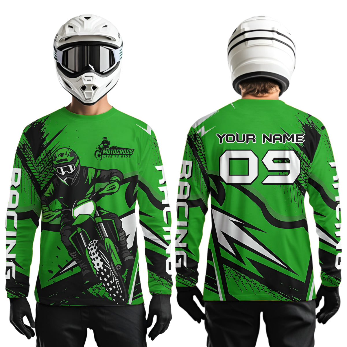 Green Custom Motocross Jersey Dirt Bike Shirts Off road Riding Shirt