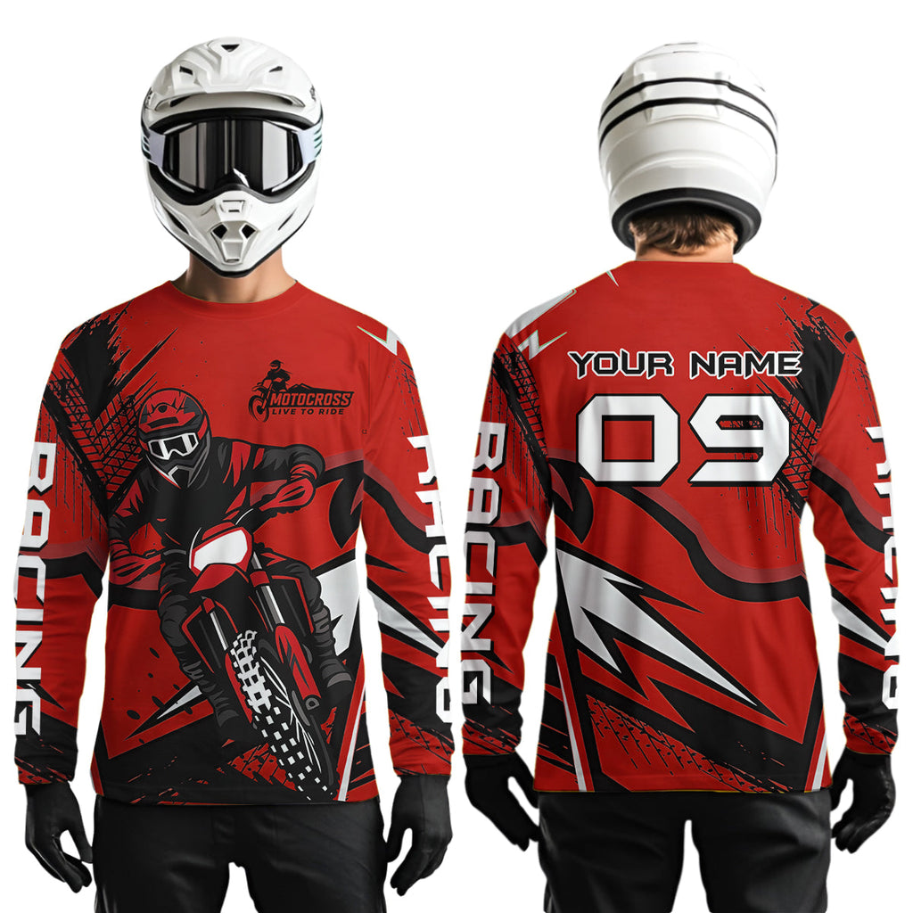 Red Custom Motocross Jersey Dirt Bike Shirts Off road Riding Shirt