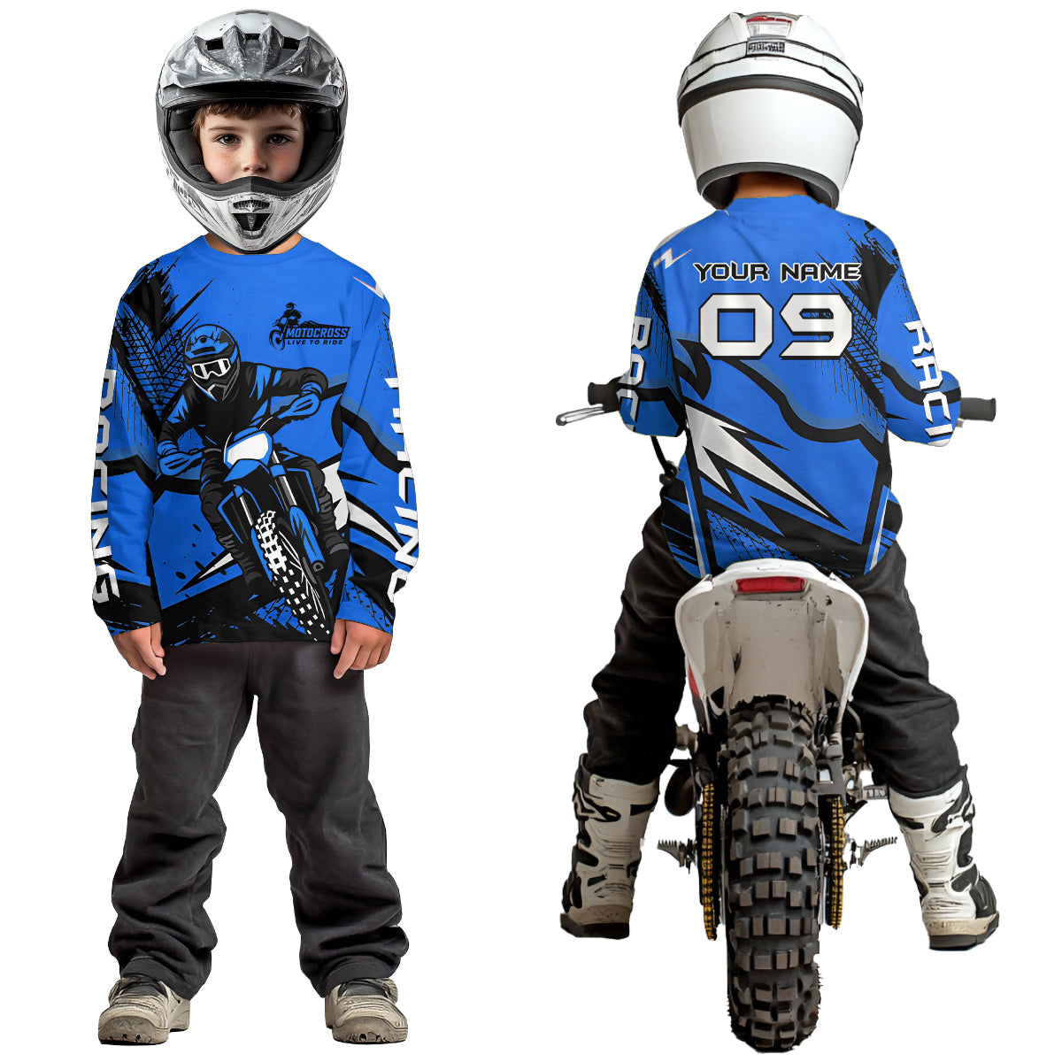 Blue Custom Motocross Jersey Dirt Bike Shirts Off road Riding Shirt