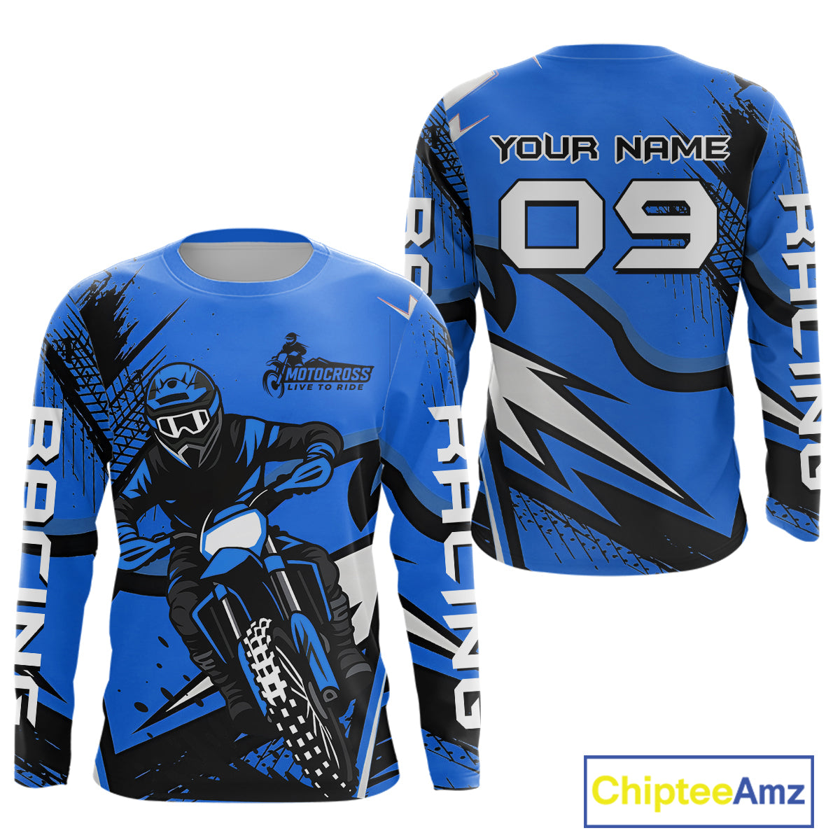 Blue Custom Motocross Jersey Dirt Bike Shirts Off road Riding Shirt
