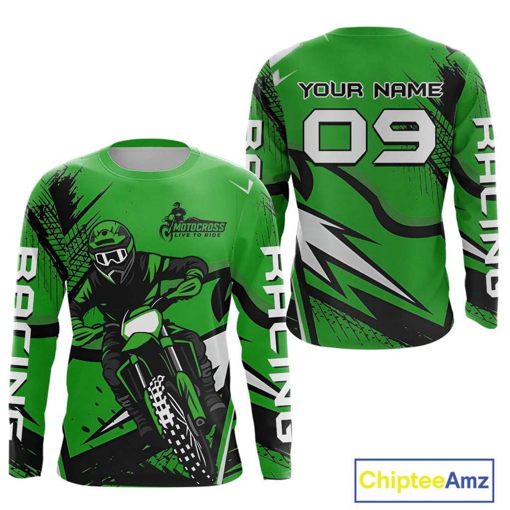 Green Custom Motocross Jersey Dirt Bike Shirts Off road Riding Shirt