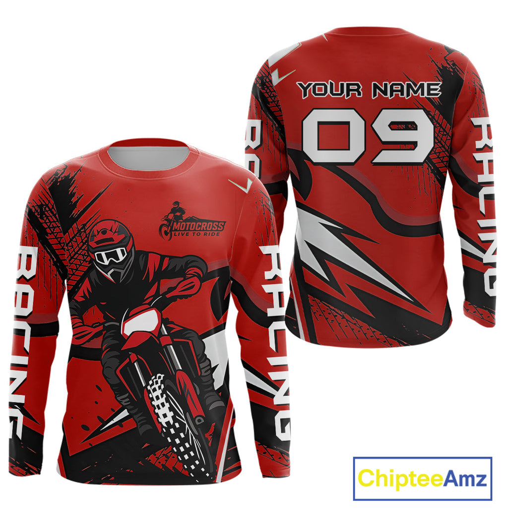Red Custom Motocross Jersey Dirt Bike Shirts Off road Riding Shirt