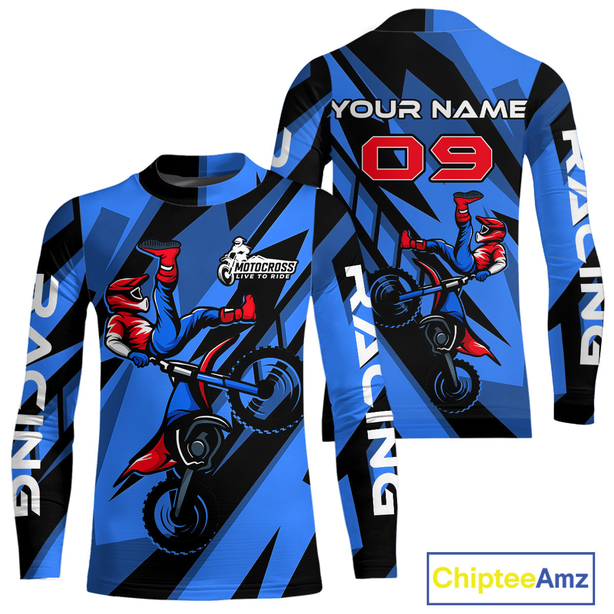 Blue Custom Motocross Jersey Dirt Bike Shirts Off road Riding Shirt