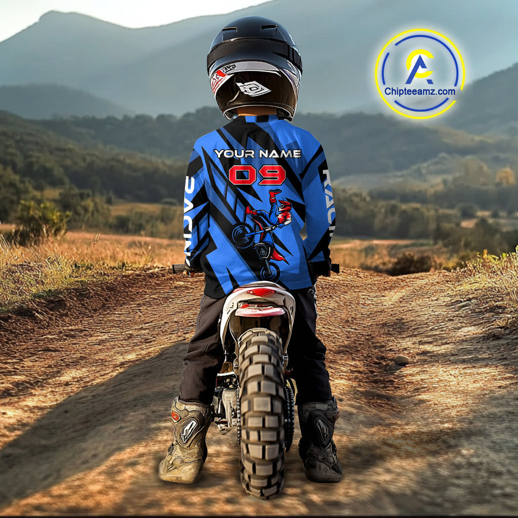 Blue Custom Motocross Jersey Dirt Bike Shirts Off road Riding Shirt