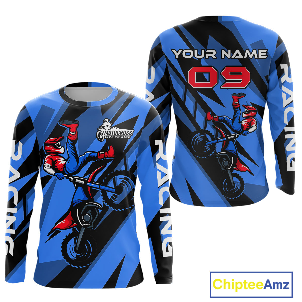 Blue Custom Motocross Jersey Dirt Bike Shirts Off road Riding Shirt