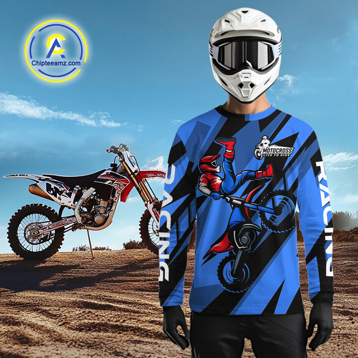 Blue Custom Motocross Jersey Dirt Bike Shirts Off road Riding Shirt
