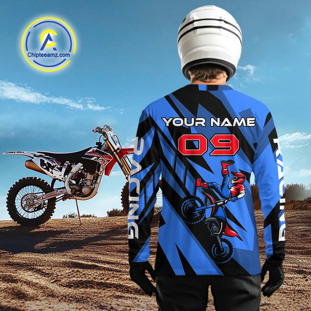 Blue Custom Motocross Jersey Dirt Bike Shirts Off road Riding Shirt