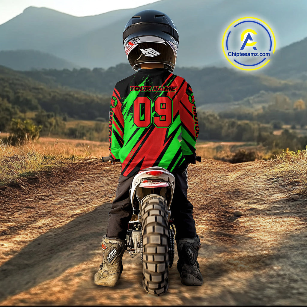 Red and Green Motocross Racing Jersey Custom Dirt Bike Off road Shirt