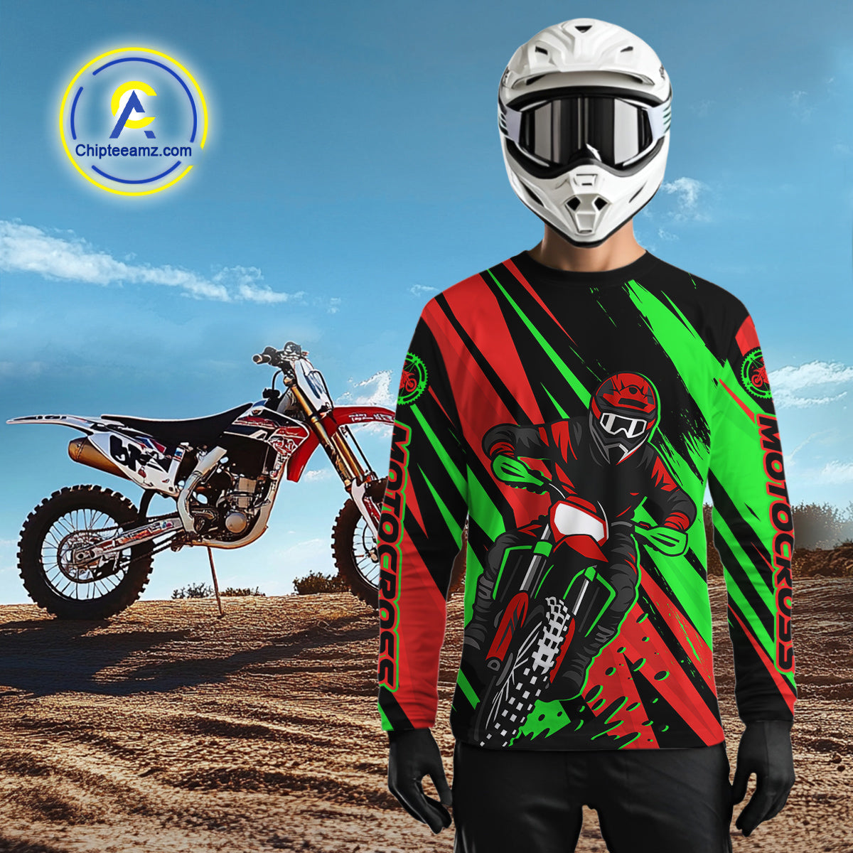 Red and Green Motocross Racing Jersey Custom Dirt Bike Off road Shirt