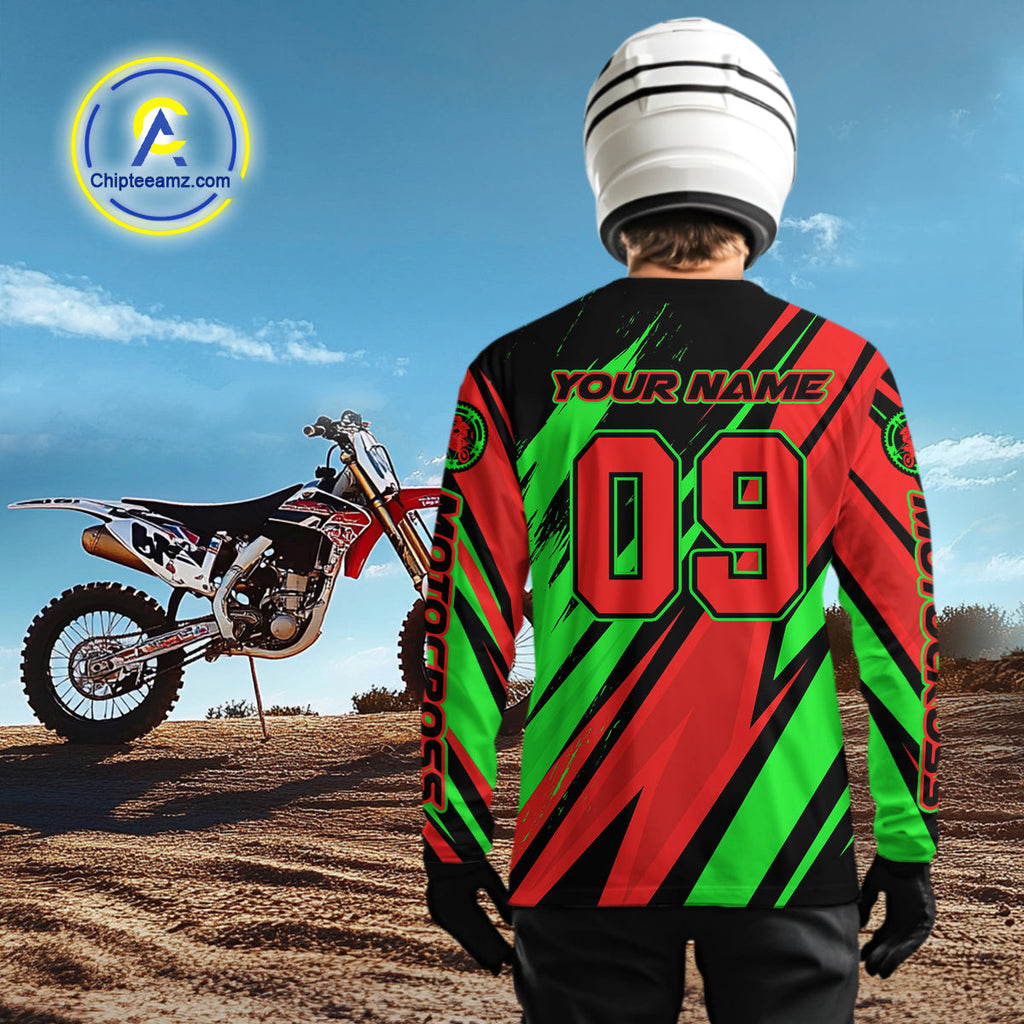 Red and Green Motocross Racing Jersey Custom Dirt Bike Off road Shirt