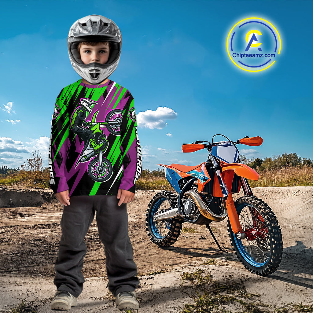 Purple and Green Motocross Racing Jersey Dirt Bike Off road Shirt