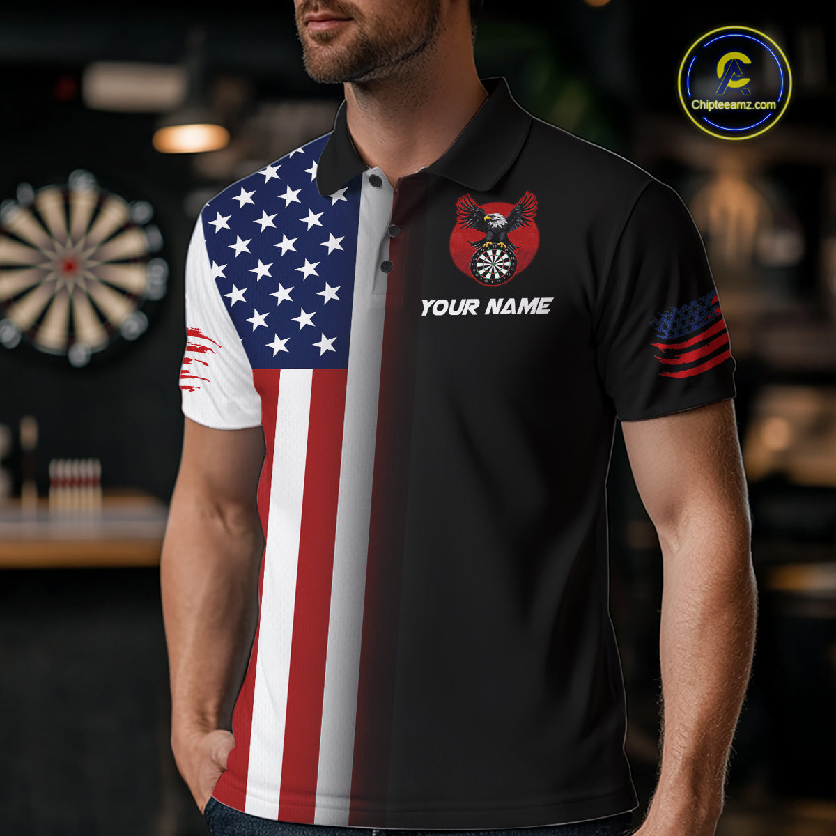 Custom American Flag Eagle Darts Shirt Darts Team Jerseys Dartboard Shirt Dart League