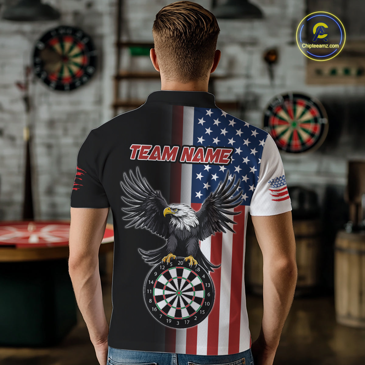 Custom American Flag Eagle Darts Shirt Darts Team Jerseys Dartboard Shirt Dart League