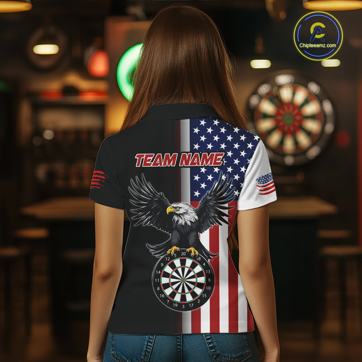 Custom American Flag Eagle Darts Shirt Darts Team Jerseys Dartboard Shirt Dart League