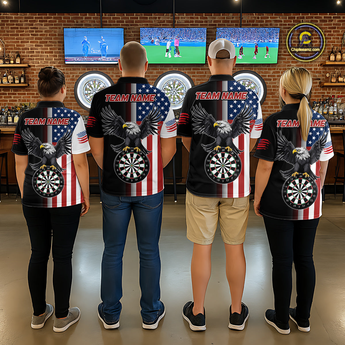 Custom American Flag Eagle Darts Shirt Darts Team Jerseys Dartboard Shirt Dart League