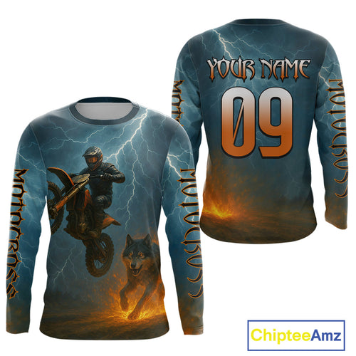 Lightning Wolf Motocross Jersey Custom Flaming Wolf Dirt Bike Shirts