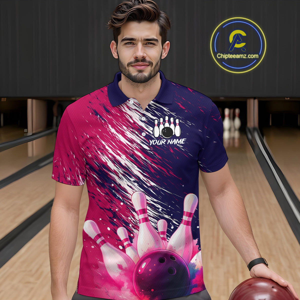 Watercolor Pink and Blue Bowling Shirts for Team Bowling Polo & 1/4 Zip