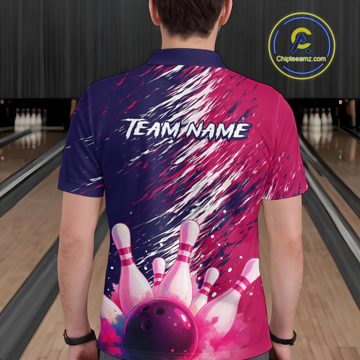 Watercolor Pink and Blue Bowling Shirts for Team Bowling Polo & 1/4 Zip